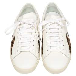 مملوكة مسبقًا حذاء رياضي سان لوران بالم تري جلد أبيض بعنق منخفض مقاس 41