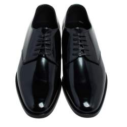 Pre Owned Saint Laurent Black Leather Montaigne Lace Up Derby Size 38.5