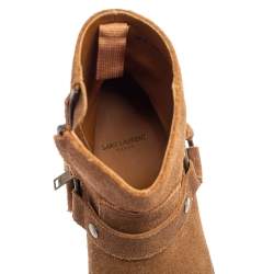 Saint Laurent Tan Suede Wyatt Harness Ankle Boots Size 40
