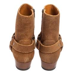 Saint Laurent Tan Suede Wyatt Harness Ankle Boots Size 40