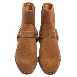 Saint Laurent Tan Suede Wyatt Harness Ankle Boots Size 40