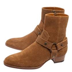 Saint Laurent Tan Suede Wyatt Harness Ankle Boots Size 40