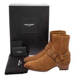 Saint Laurent Tan Suede Wyatt Harness Ankle Boots Size 40