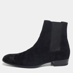 Saint Laurent Black Suede Wyatt Chelsea Ankle Boots Size 45