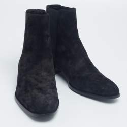 Saint Laurent Black Suede Wyatt Chelsea Ankle Boots Size 45