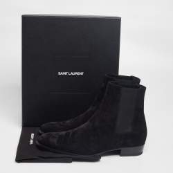 Saint Laurent Black Suede Wyatt Chelsea Ankle Boots Size 45