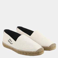 Saint Laurent Paris White Embroidered Canvas Espadrilles Size EU 43