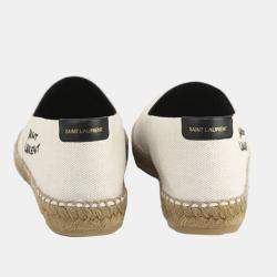 Saint Laurent Paris White Embroidered Canvas Espadrilles Size EU 43