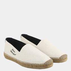Saint Laurent Paris White Embroidered Canvas Espadrilles Size EU 43