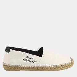 Saint Laurent Paris White Embroidered Canvas Espadrilles Size EU 43