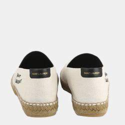 Saint Laurent Paris White Embroidered Canvas Espadrilles Size EU 44.5