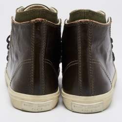 Saint Laurent Olive Green Canvas And Leather High Top Sneakers Size 40