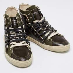 Saint Laurent Olive Green Canvas And Leather High Top Sneakers Size 40