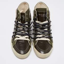 Saint Laurent Olive Green Canvas And Leather High Top Sneakers Size 40