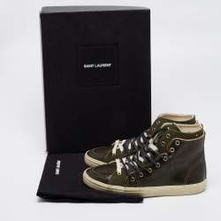 Saint Laurent Olive Green Canvas And Leather High Top Sneakers Size 40
