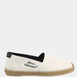 Saint Laurent Beige Canvas Embroidered Espadrilles EU 44.5