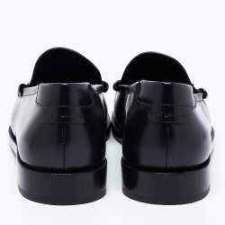 Saint Laurent Black Leather Monogram Penny Loafers Size 43