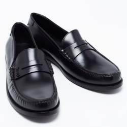 Saint Laurent Black Leather Monogram Penny Loafers Size 43