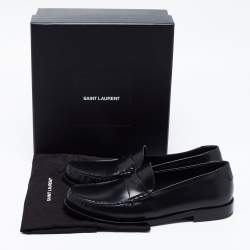 Saint Laurent Black Leather Monogram Penny Loafers Size 43