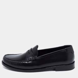 Saint Laurent Black Leather Monogram Penny Loafers Size 43