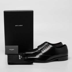 Saint Laurent Black Patent Leather Montaigne Lace Up Derby Size 41.5