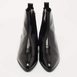 Saint Laurent Black Glossy Leather Zip Ankle Boots Size 42.5