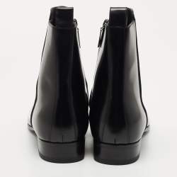 Saint Laurent Black Glossy Leather Zip Ankle Boots Size 42.5