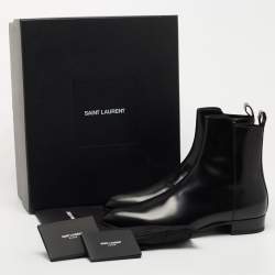 Saint Laurent Black Glossy Leather Zip Ankle Boots Size 42.5