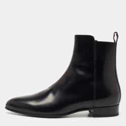 Saint Laurent Black Glossy Leather Zip Ankle Boots Size 42.5