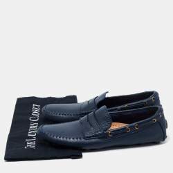 Pre Owned Saint Laurent Navy Blue Leather Penny Loafers Size 39