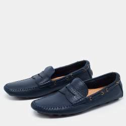 Pre Owned Saint Laurent Navy Blue Leather Penny Loafers Size 39