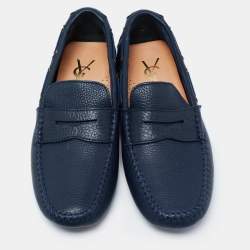 Pre Owned Saint Laurent Navy Blue Leather Penny Loafers Size 39