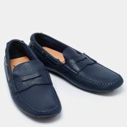 Pre Owned Saint Laurent Navy Blue Leather Penny Loafers Size 39