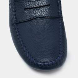 Pre Owned Saint Laurent Navy Blue Leather Penny Loafers Size 39