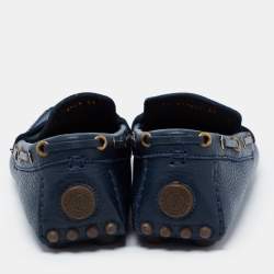 Pre Owned Saint Laurent Navy Blue Leather Penny Loafers Size 39