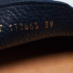 Pre Owned Saint Laurent Navy Blue Leather Penny Loafers Size 39