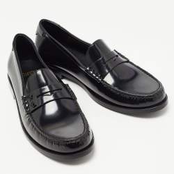 Saint Laurent Black Leather Slip On Loafers Size 43.5