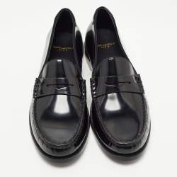 Saint Laurent Black Leather Slip On Loafers Size 43.5