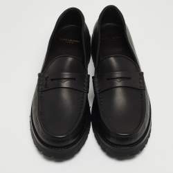 Pre Owned Saint Laurent Black Leather Penny Slip On Loafers Size 46
