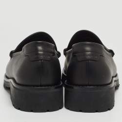 Pre Owned Saint Laurent Black Leather Penny Slip On Loafers Size 46