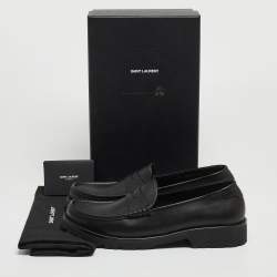 Pre Owned Saint Laurent Black Leather Penny Slip On Loafers Size 46
