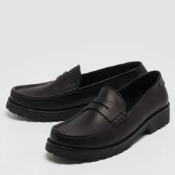 Pre Owned Saint Laurent Black Leather Penny Slip On Loafers Size 46