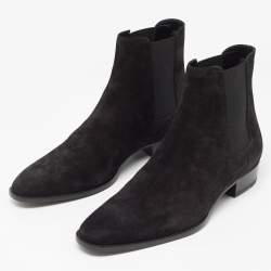 Saint Laurent Black Suede Ankle Length Chelsea Boots Size 45