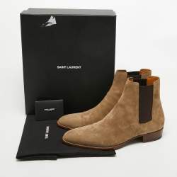 Saint Laurent Brown Suede Ankle Length Chelsea Boots Size 45