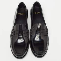 Saint Laurent Black Leather Penny Loafers Size 45