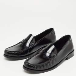 Saint Laurent Black Leather Penny Loafers Size 45