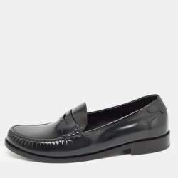 Pre Owned Saint Laurent Black Leather Penny Loafers Size 44.5