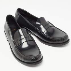 Pre Owned Saint Laurent Black Leather Penny Loafers Size 44.5