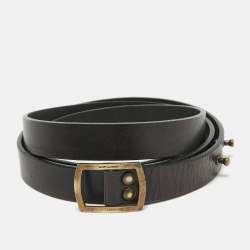 Saint Laurent Black Leather Buckle Slim Belt 90 CM
