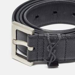 Saint Laurent Black Leather Monogram Buckle Belt 100CM